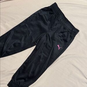 Puma Kids Black Sweatpants with Pink Accent